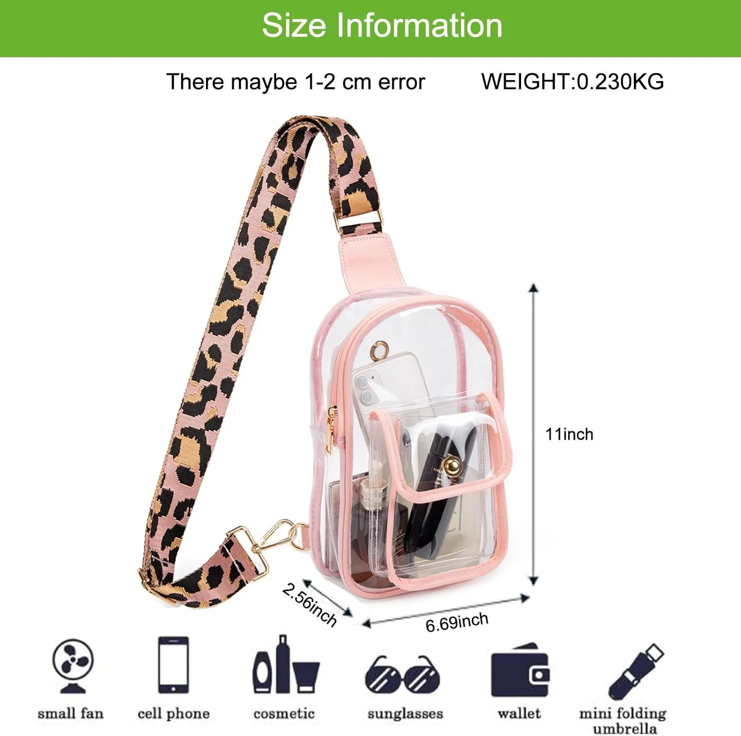 Stadium Approved Clear Crossbody Sling Bag – Transparent Purse for Concerts,Sports Events,Waterproof PVC Clear Bag