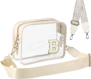Stadium-Approved Clear Initial Purse, Crossbody Bag for Events, Concert and Sports,Adjustable Strap