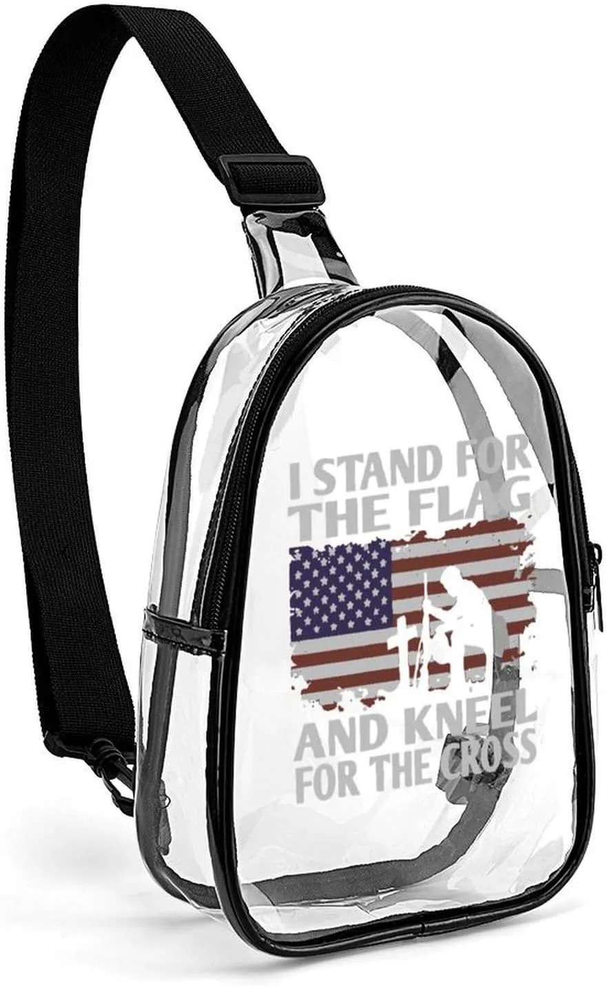 Stand for Flag Kneel for Cross Fashion Sling Bag PVC Transparent Unisex Crossbody Bags Cute Travel Chest Pack
