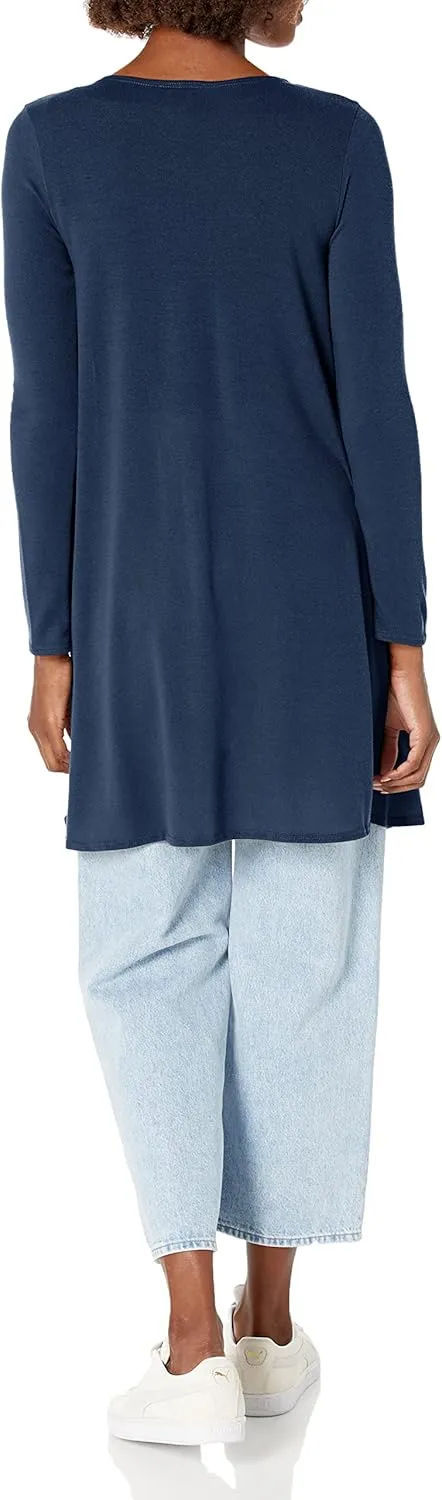 Star Vixen Women's Plus Size Long Sleeve Open Front Casual Cardigan Duster Length in Light Weight Sweater Knit