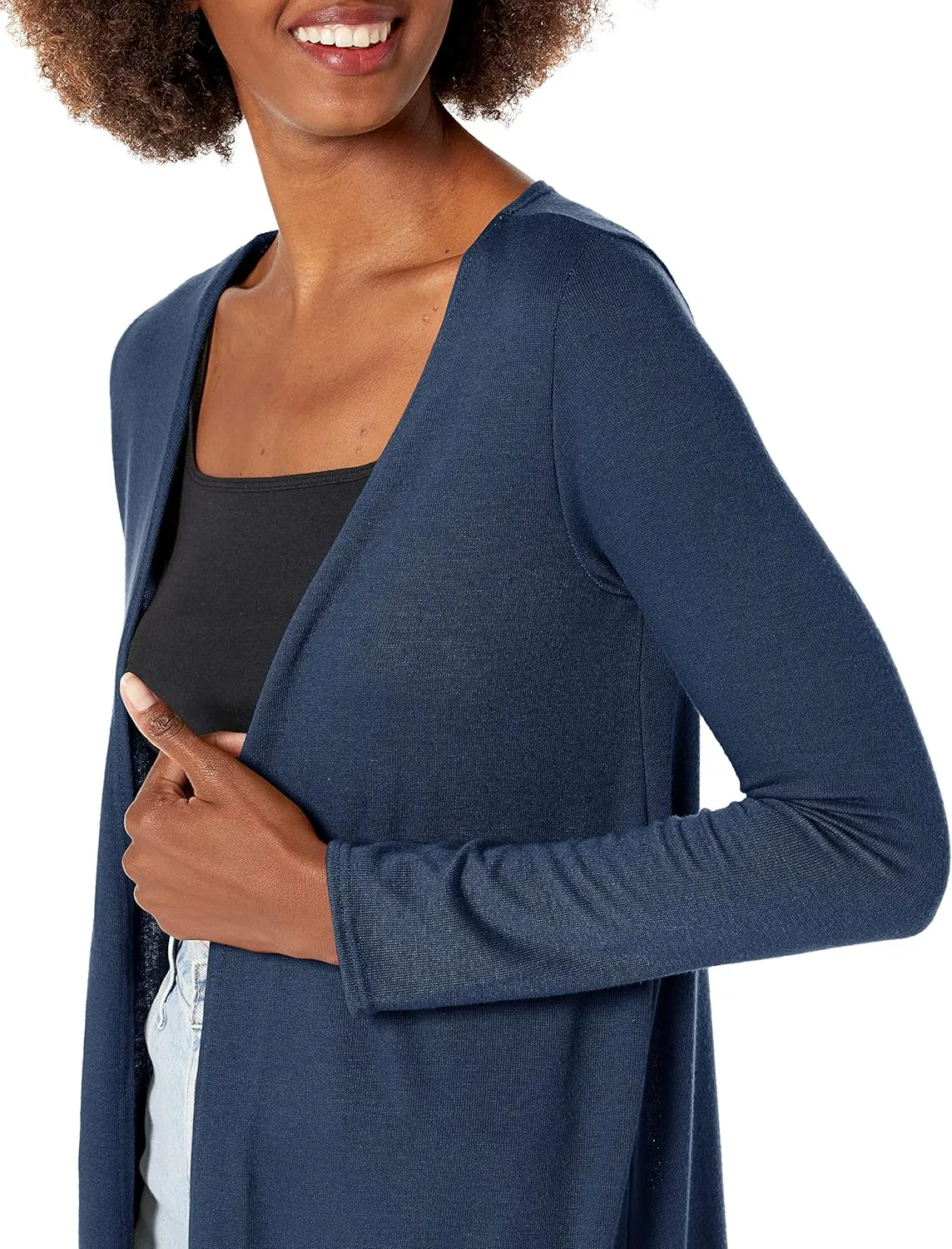 Star Vixen Women's Plus Size Long Sleeve Open Front Casual Cardigan Duster Length in Light Weight Sweater Knit