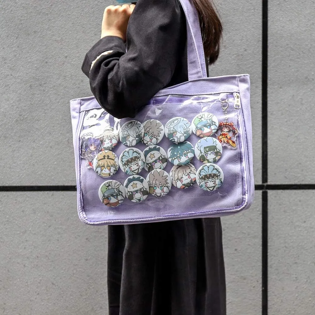 STEAMEDBUN Ita Bag with Insert Large Canvas Shoulder Tote Ita Purse for Cosplay