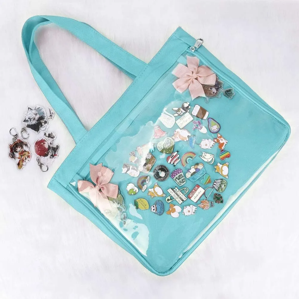 STEAMEDBUN Ita Bag with Insert Large Canvas Shoulder Tote Ita Purse for Cosplay