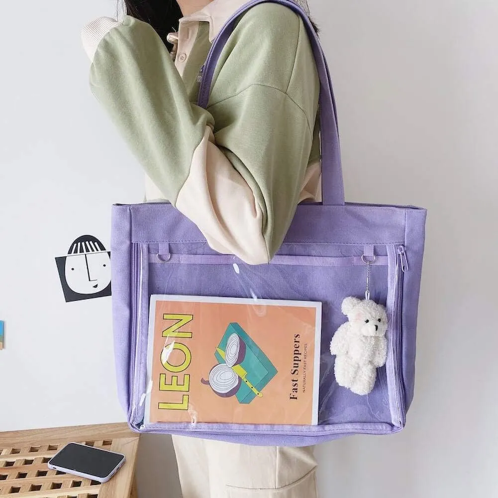 STEAMEDBUN Ita Bag with Insert Large Canvas Shoulder Tote Ita Purse for Cosplay