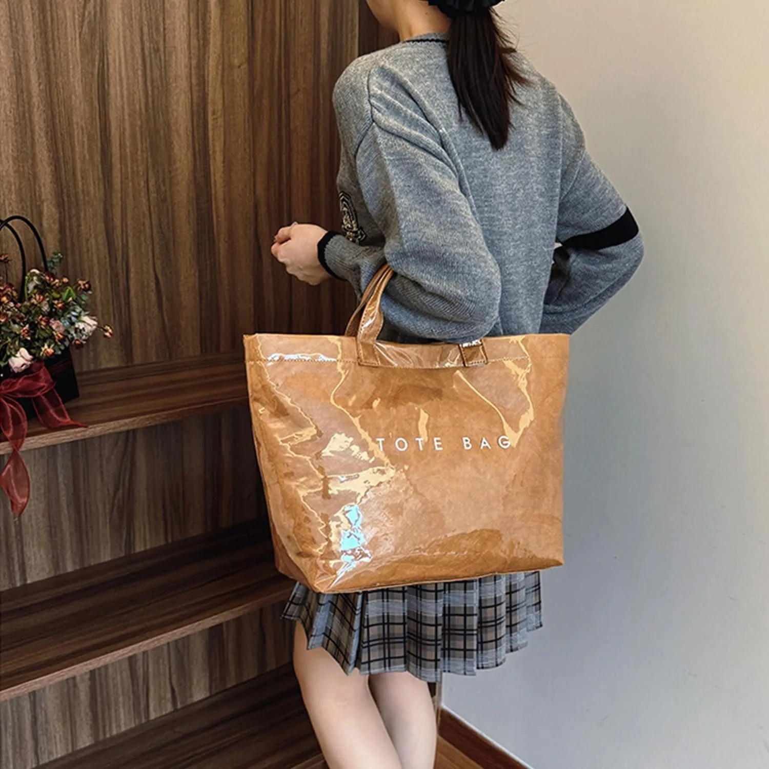 Stellaya Tote Bag, Women's Letters Print Tote Bag, PVC Clear Tote Bag for Women, Fashionable Leopard Print Tote Bag