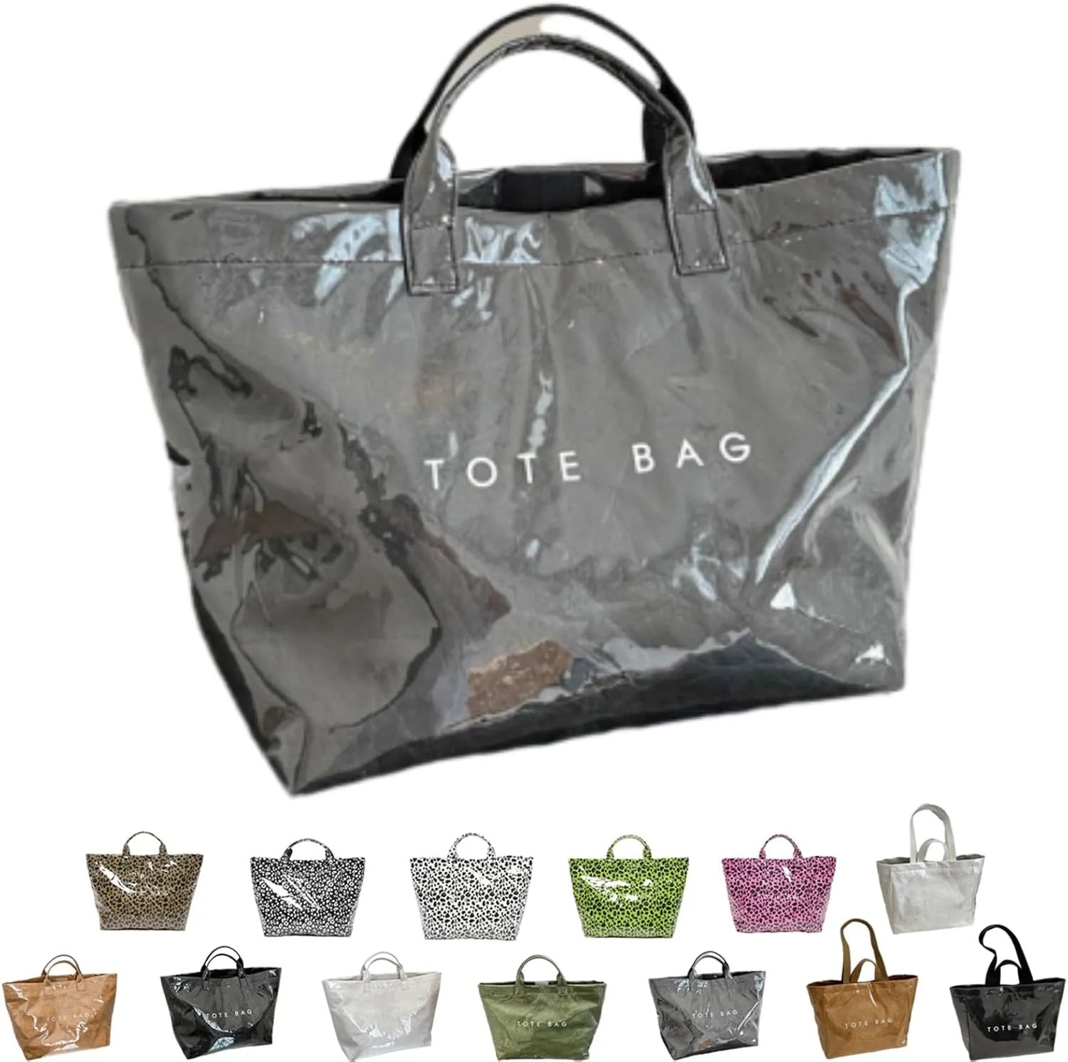 Stellaya Tote Bag, Women's Letters Print Tote Bag, PVC Kraft Paper Plastic Solid Color Draped Waterproof Leopard Handbags