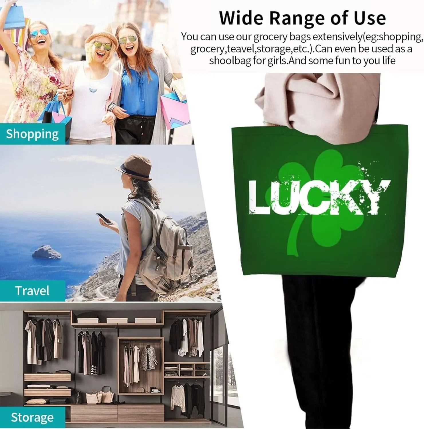 St.Patrick's Day Tote Bag Large Interior Pocket Tote Bag Reusable Shoulder Tote Bags Travel Bags