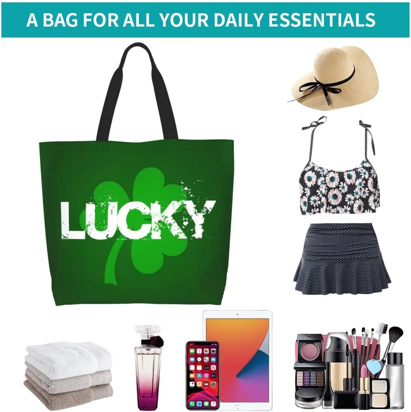 St.Patrick's Day Tote Bag Large Interior Pocket Tote Bag Reusable Shoulder Tote Bags Travel Bags