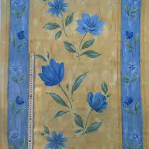 Striped Blue Tulips Floral Flowers Vintage Cotton Sheeting Fabric 140cm, Yellow