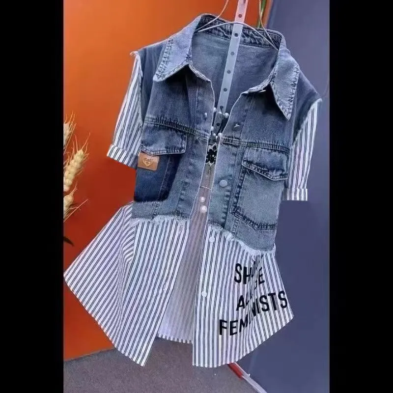 Striped Denim Coat Women's Design Niche Jacket Top