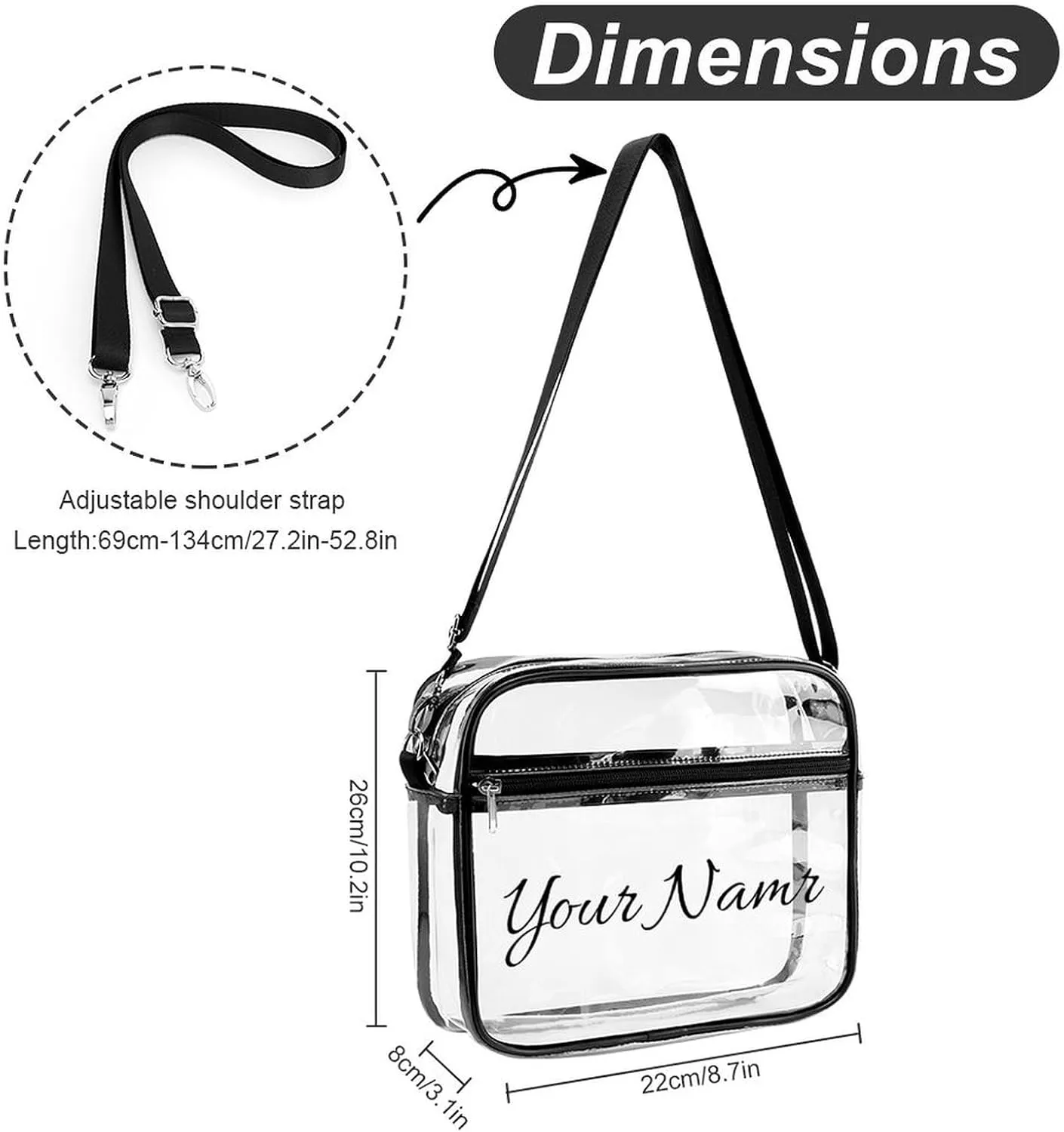 Stylish Clear Crossbody Bag - PVC Transparent Messenger Bag with Adjustable Strap for Work, Travel and Daily Use