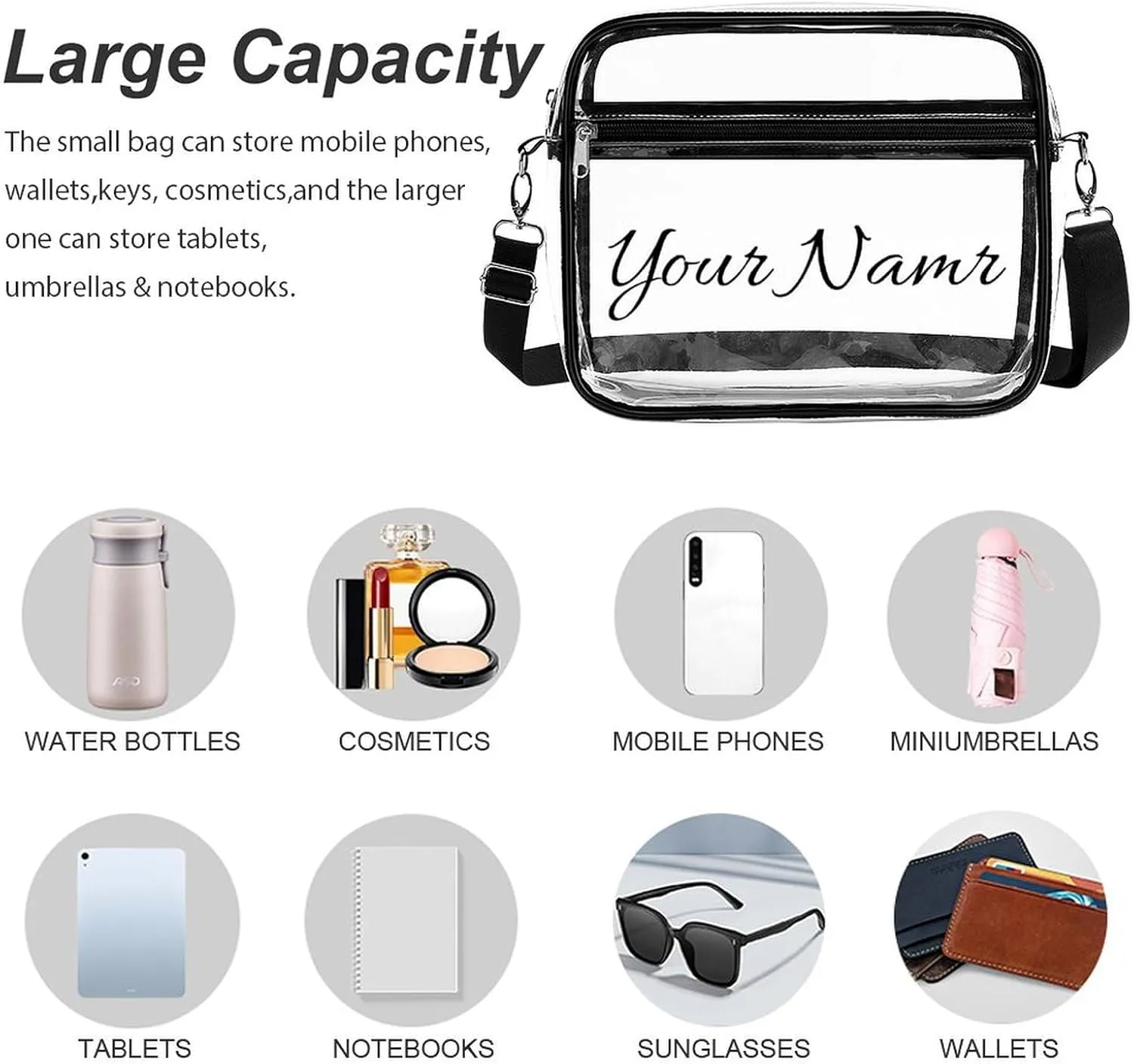 Stylish Clear Crossbody Bag - PVC Transparent Messenger Bag with Adjustable Strap for Work, Travel and Daily Use