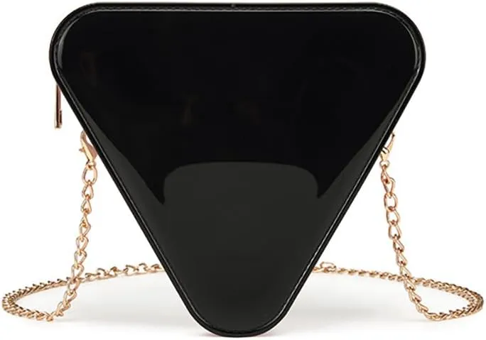 Stylish PVC Crossbody Bag with Detachable Chain Strap Triangle Shape Shoulder Bag Lightweight Purse for Women