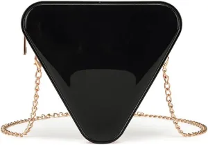 Stylish PVC Crossbody Bag with Detachable Chain Strap Triangle Shape Shoulder Bag Lightweight Purse for Women