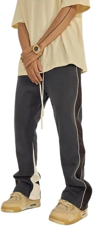 Suede Flare Sweatpants Women Baggy Patchwork Casual 90s Hip Hop Mens Sweat Pants