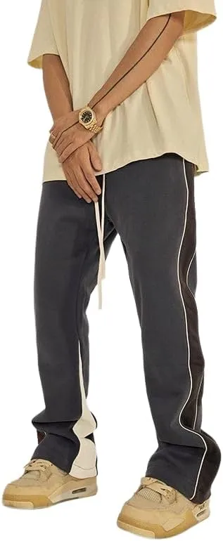 Suede Flare Sweatpants Women Baggy Patchwork Casual 90s Hip Hop Mens Sweat Pants