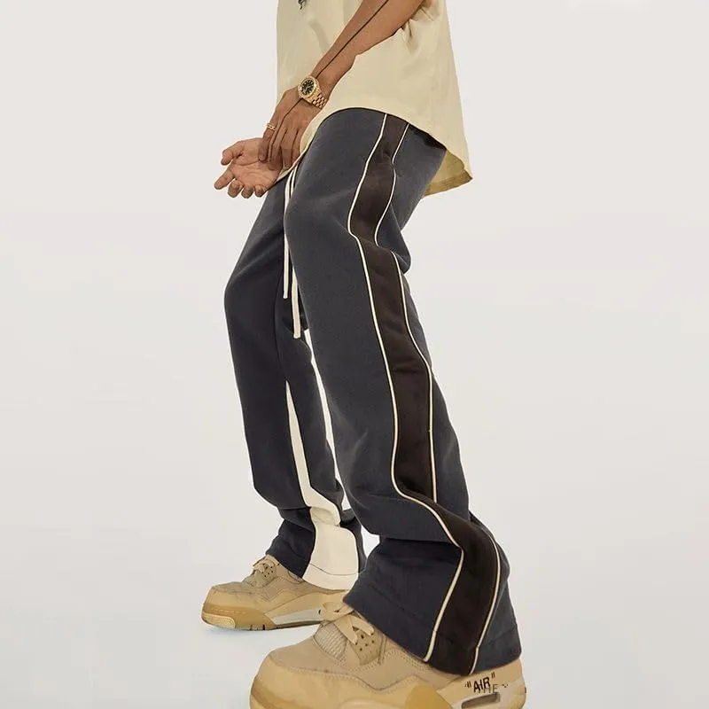 Suede Flare Sweatpants Women Baggy Patchwork Casual 90s Hip Hop Mens Sweat Pants