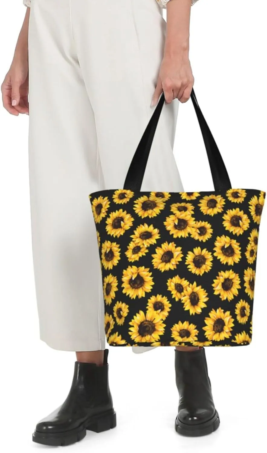 Sunflower American Flag Tote Bag For Women Lightweight Shoulder Bags Shopping Handbags With Zipper