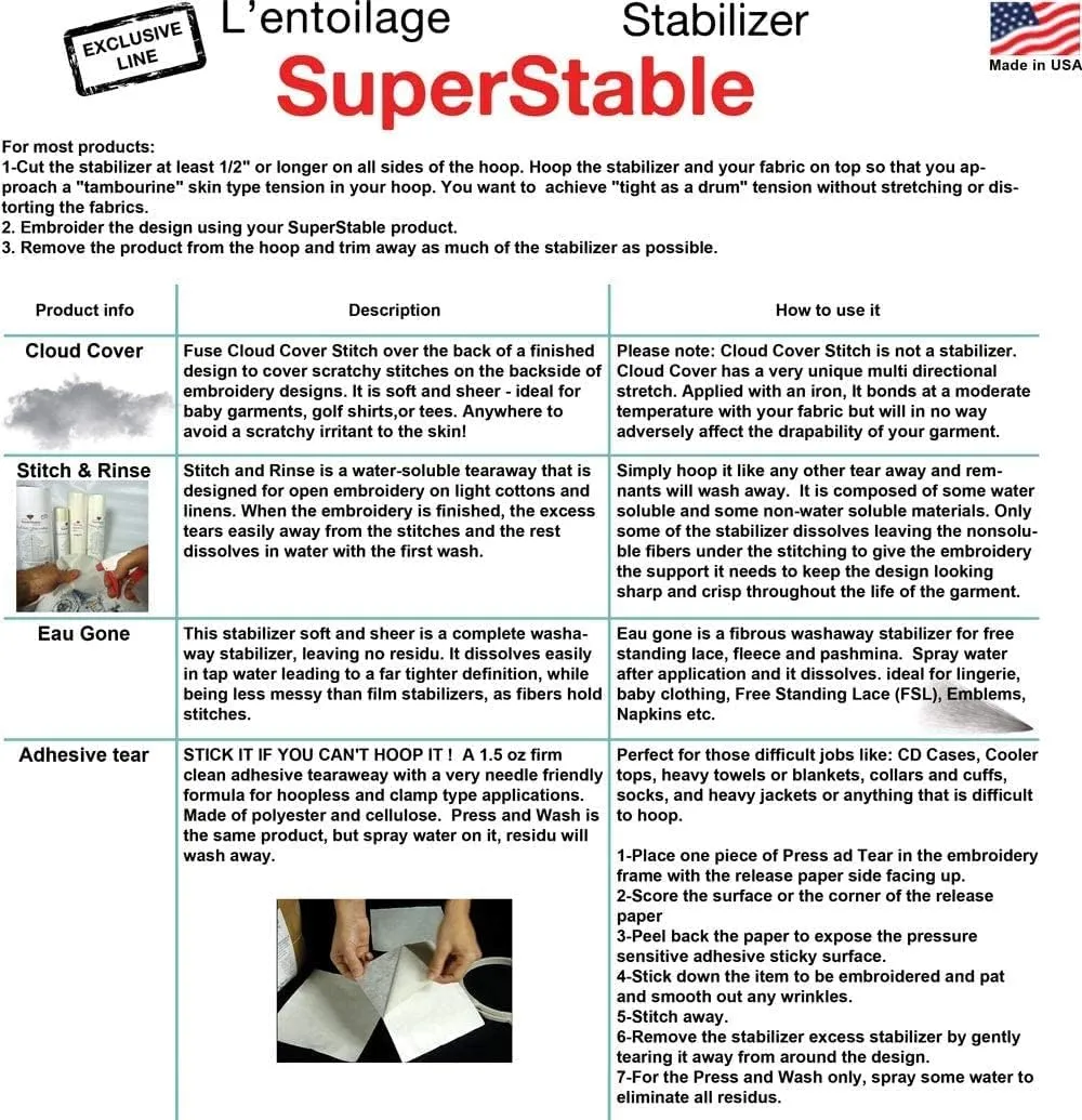 Superpunch Cutaway 2.0 Oz Stabilizer for Embroidery Machines- 7.5 x 8 inches, White SuperStable Embroidery Stabilizer Backing, Cut Away Embroidery Stabilizers 100 Precut Stabilizer Sheets,Made in USA