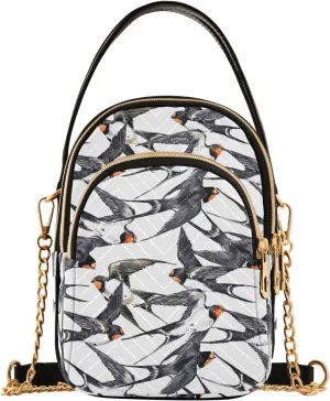 susiyo Swallow Watercolor Small Crossbody Bags Shoulder Bag for Women Multi Zipper Stylish Ladies Messenger Bags Phone Purse Handbag Wallet