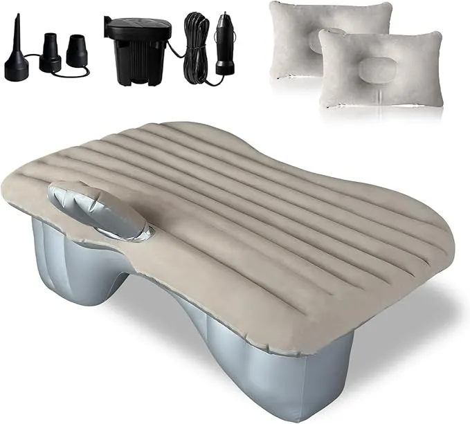SUV Air Mattress -Car Air Mattress Thickened and Car Air Mattress Back Seat Travel Inflatable Car Mattress Bed with Electric Air Pump and 2 Pillows, Car Sleeping Bed for Home Outdoor and Travel(Gery)