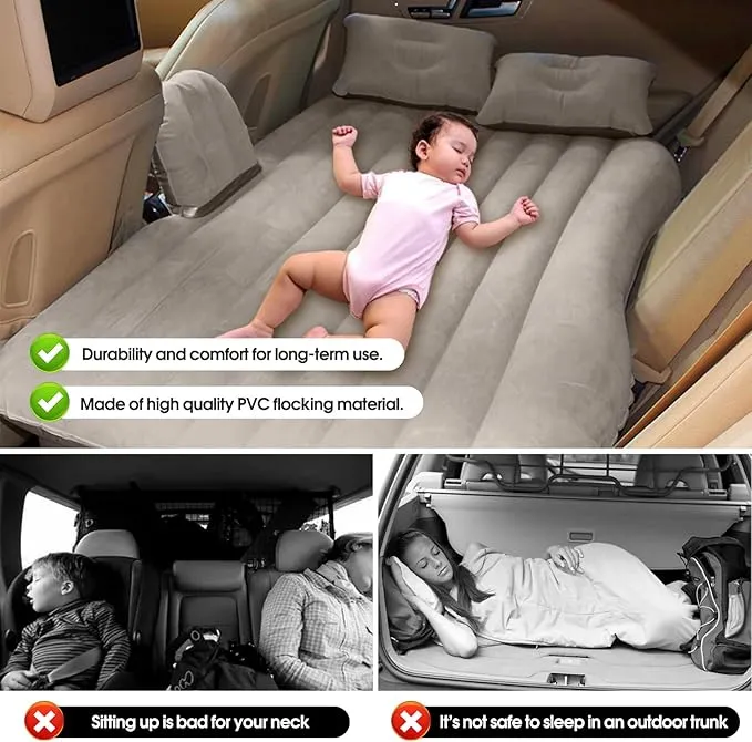 SUV Air Mattress -Car Air Mattress Thickened and Car Air Mattress Back Seat Travel Inflatable Car Mattress Bed with Electric Air Pump and 2 Pillows, Car Sleeping Bed for Home Outdoor and Travel(Gery)