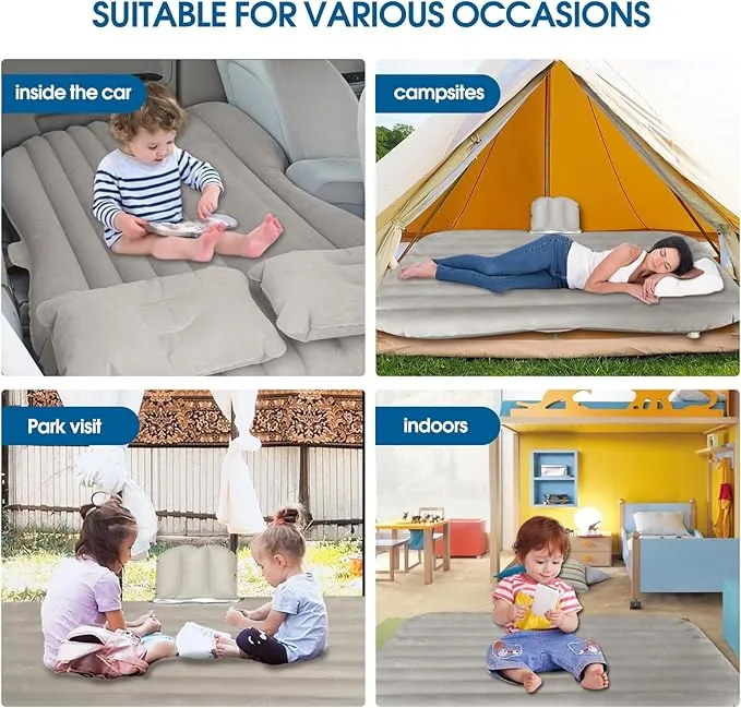 SUV Air Mattress -Car Air Mattress Thickened and Car Air Mattress Back Seat Travel Inflatable Car Mattress Bed with Electric Air Pump and 2 Pillows, Car Sleeping Bed for Home Outdoor and Travel(Gery)
