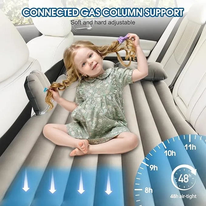 SUV Air Mattress -Car Air Mattress Thickened and Car Air Mattress Back Seat Travel Inflatable Car Mattress Bed with Electric Air Pump and 2 Pillows, Car Sleeping Bed for Home Outdoor and Travel(Gery)