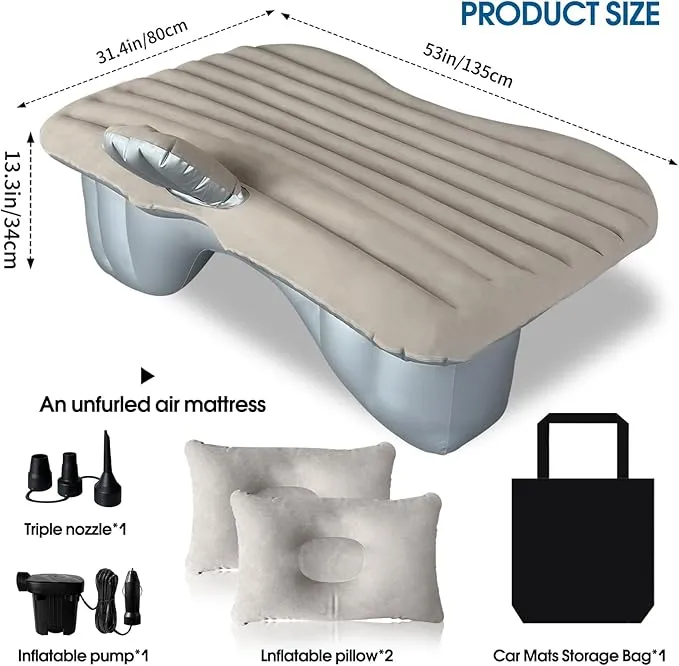 SUV Air Mattress -Car Air Mattress Thickened and Car Air Mattress Back Seat Travel Inflatable Car Mattress Bed with Electric Air Pump and 2 Pillows, Car Sleeping Bed for Home Outdoor and Travel(Gery)