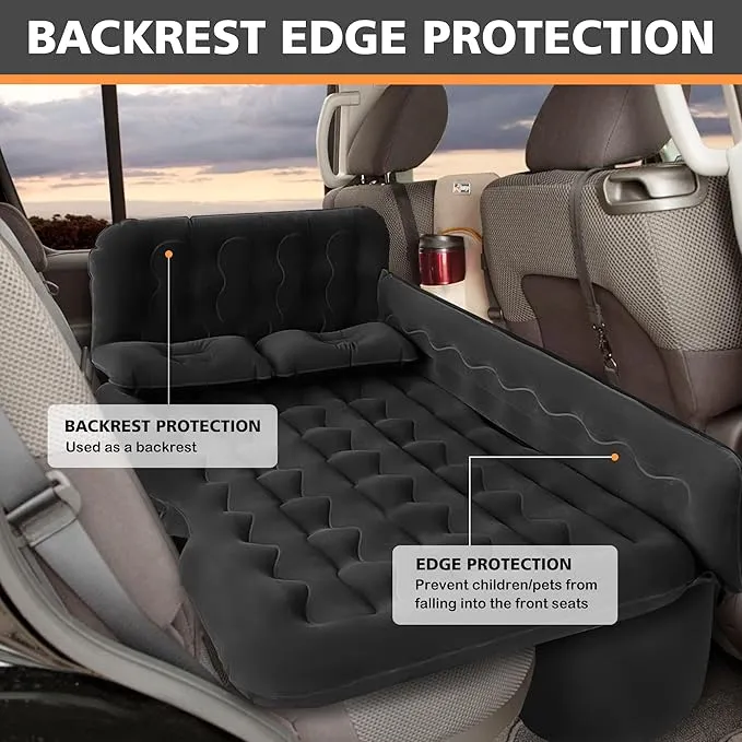 SUV Air Mattress Car Camping Bed -Car Air Mattress Inflatable Thickened and Double Car Air Mattress Bed with Air Pump Portable Foldable Car Air Bed Mattress for Home Car Travel Camping - Black