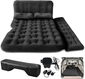 SUV Air Mattress Car Camping Bed -Car Air Mattress Inflatable Thickened and Double Car Air Mattress Bed with Air Pump Portable Foldable Car Air Bed Mattress for Home Car Travel Camping - Black