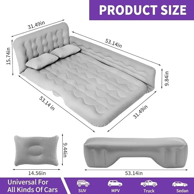 SUV Air Mattress Car - Thickened X Inflatable car air Mattress Back seat for Sleeping Pad, Car Mattress Back Portable Integrated SUV Camping Bed with 2-in-1 Air Pump, Pillows X Carry Bag