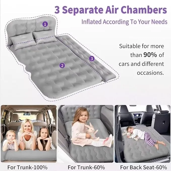 SUV Air Mattress Car - Thickened X Inflatable car air Mattress Back seat for Sleeping Pad, Car Mattress Back Portable Integrated SUV Camping Bed with 2-in-1 Air Pump, Pillows X Carry Bag