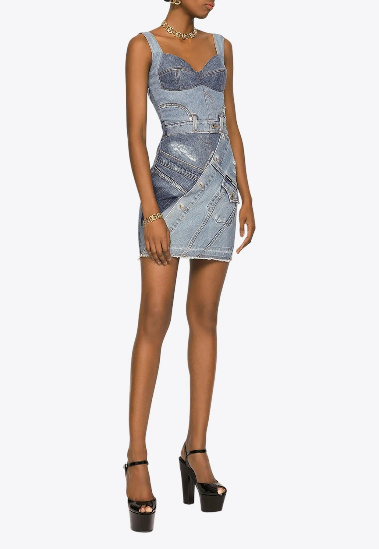 Sweetheart Neckline Denim Mini Dress