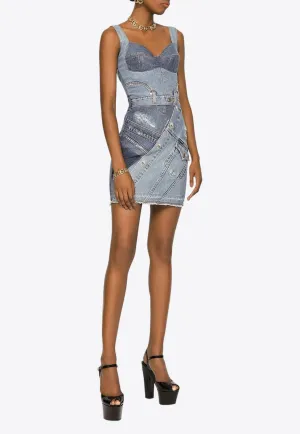 Sweetheart Neckline Denim Mini Dress