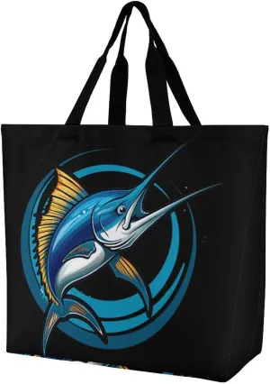 Swordfish Sport Fishing Marlin Sailfish Billfish Shopping Bag Reusable Tote Bag Lightweight Shoulder Bag Grocery Bag for Women Men