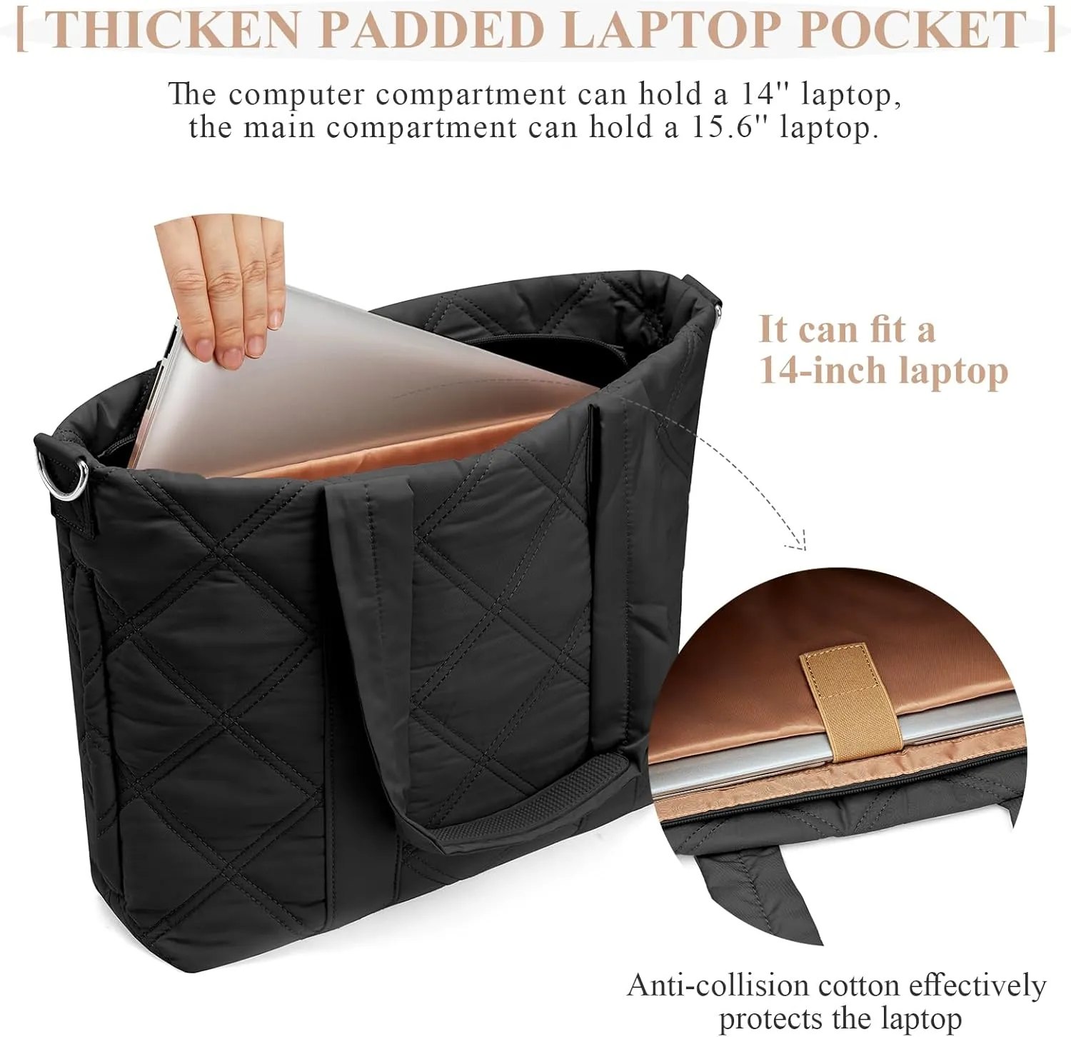 SYCNB Laptop Tote for Women, Travel Shoulder Bag with Laptop Compartment, Quilted Purse with Toiletry Bag