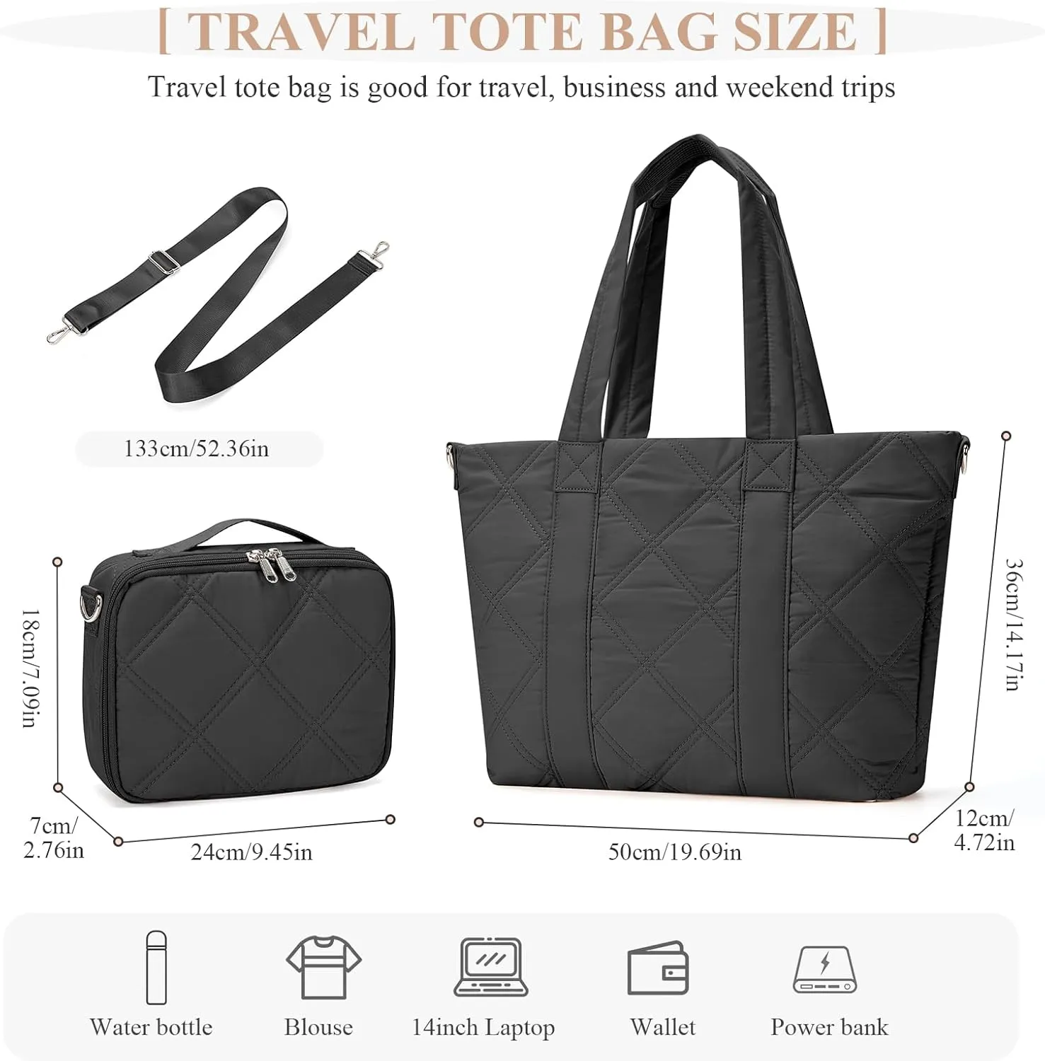 SYCNB Laptop Tote for Women, Travel Shoulder Bag with Laptop Compartment, Quilted Purse with Toiletry Bag