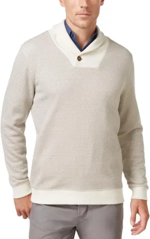 Tasso Elba Mens Pique Geometric Shawl-Collar Sweater