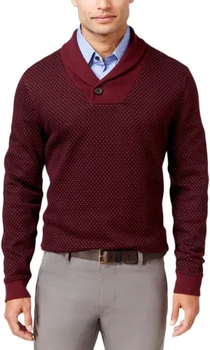 Tasso Elba Mens Pique Geometric Shawl-Collar Sweater