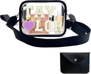 Tay & Lor Clear Bag for Stadium Events with 6 Letter Stickers, 1 Purple Heart Sticker and 1 Black Small Wallet as Pop Star Merch for Girls, Singer Fans, Music Lover, Concert, Birthday Christmas Gifts