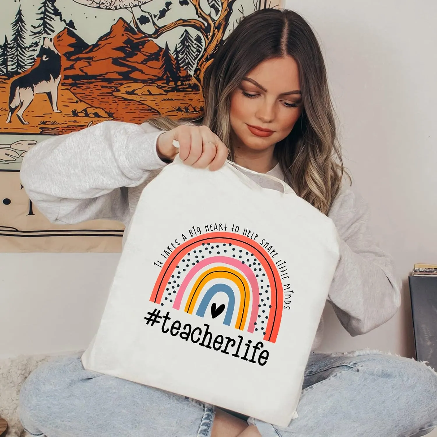 Teacher Appreciation Gifts School Canvas Tote Bags Aesthetic Travel Beach Bag Summer Reusable Grocery Shopping Bag