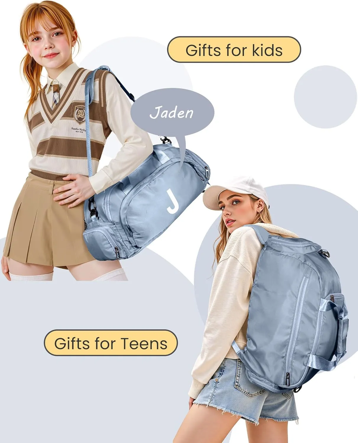 Teenage Gifts Idea, Initial Gym Bags with Shoe Compartment, Personalized Girl Duffel Bag, Monogram Kid Present Overnight Bags, Teen Weekend Bag Perfect for Travel (Letter M)