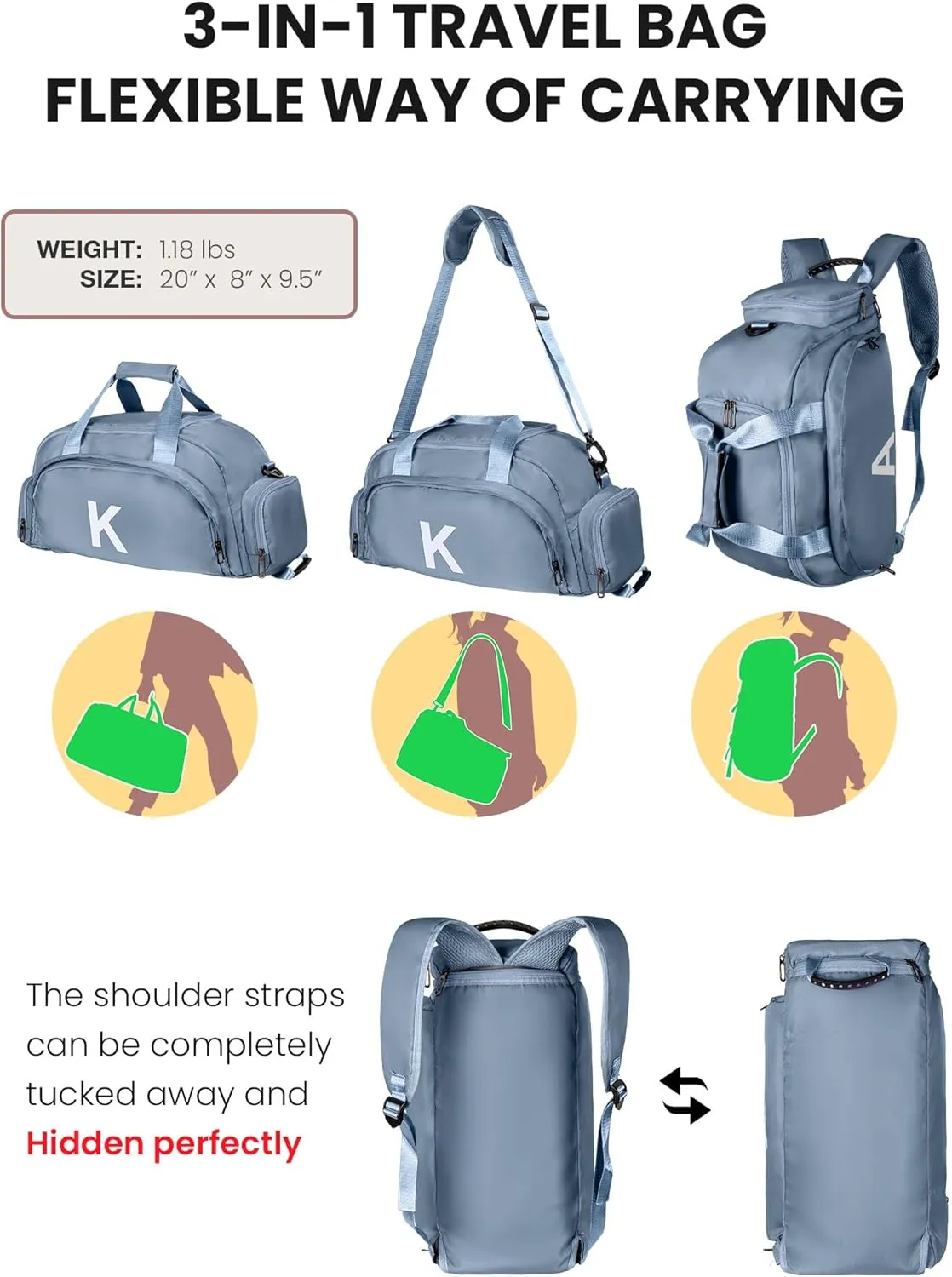 Teenage Gifts Idea, Initial Gym Bags with Shoe Compartment, Personalized Girl Duffel Bag, Monogram Kid Present Overnight Bags, Teen Weekend Bag Perfect for Travel (Letter M)