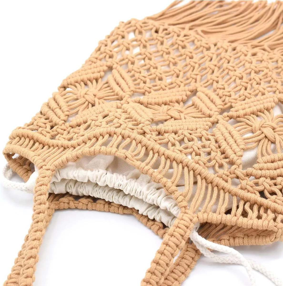 TeeYee Boho Crochet Summer Handbag Handmade Cotton Rope Knit Shoulder Bags for Women Bohemia Tote for Travel