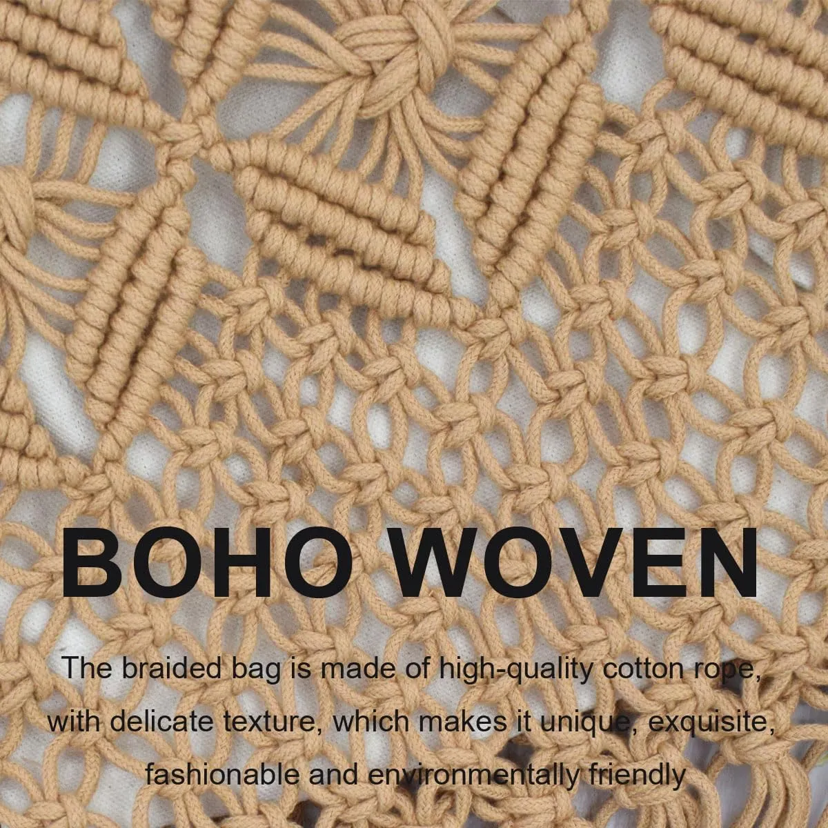 TeeYee Boho Crochet Summer Handbag Handmade Cotton Rope Knit Shoulder Bags for Women Bohemia Tote for Travel