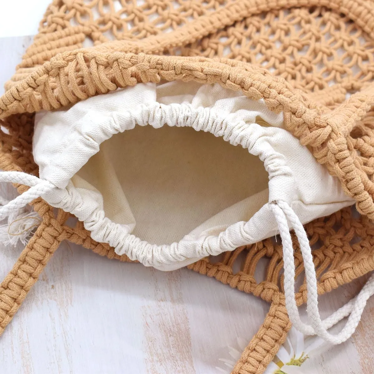 TeeYee Boho Crochet Summer Handbag Handmade Cotton Rope Knit Shoulder Bags for Women Bohemia Tote for Travel