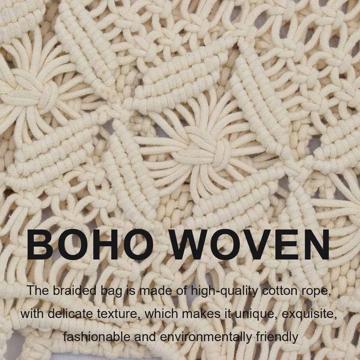TeeYee Boho Crochet Summer Handbag Handmade Cotton Rope Knit Shoulder Bags for Women Bohemia Tote for Travel