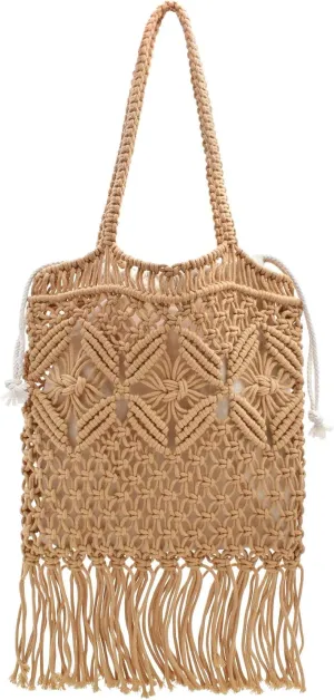 TeeYee Boho Crochet Summer Handbag Handmade Cotton Rope Knit Shoulder Bags for Women Bohemia Tote for Travel
