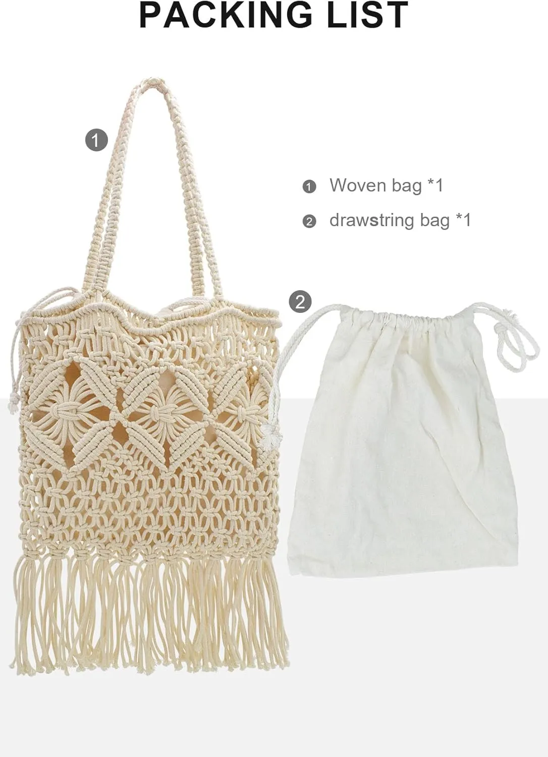 TeeYee Boho Crochet Summer Handbag Handmade Cotton Rope Knit Shoulder Bags for Women Bohemia Tote for Travel